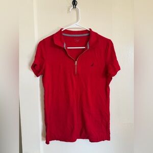 Nautica Red Polo with Striped Collar